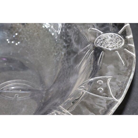 Vintage 1980's Two Piece Serving Set Platter & Bowl Clear Glass Cat Fish Leaf - Picture 7 of 10